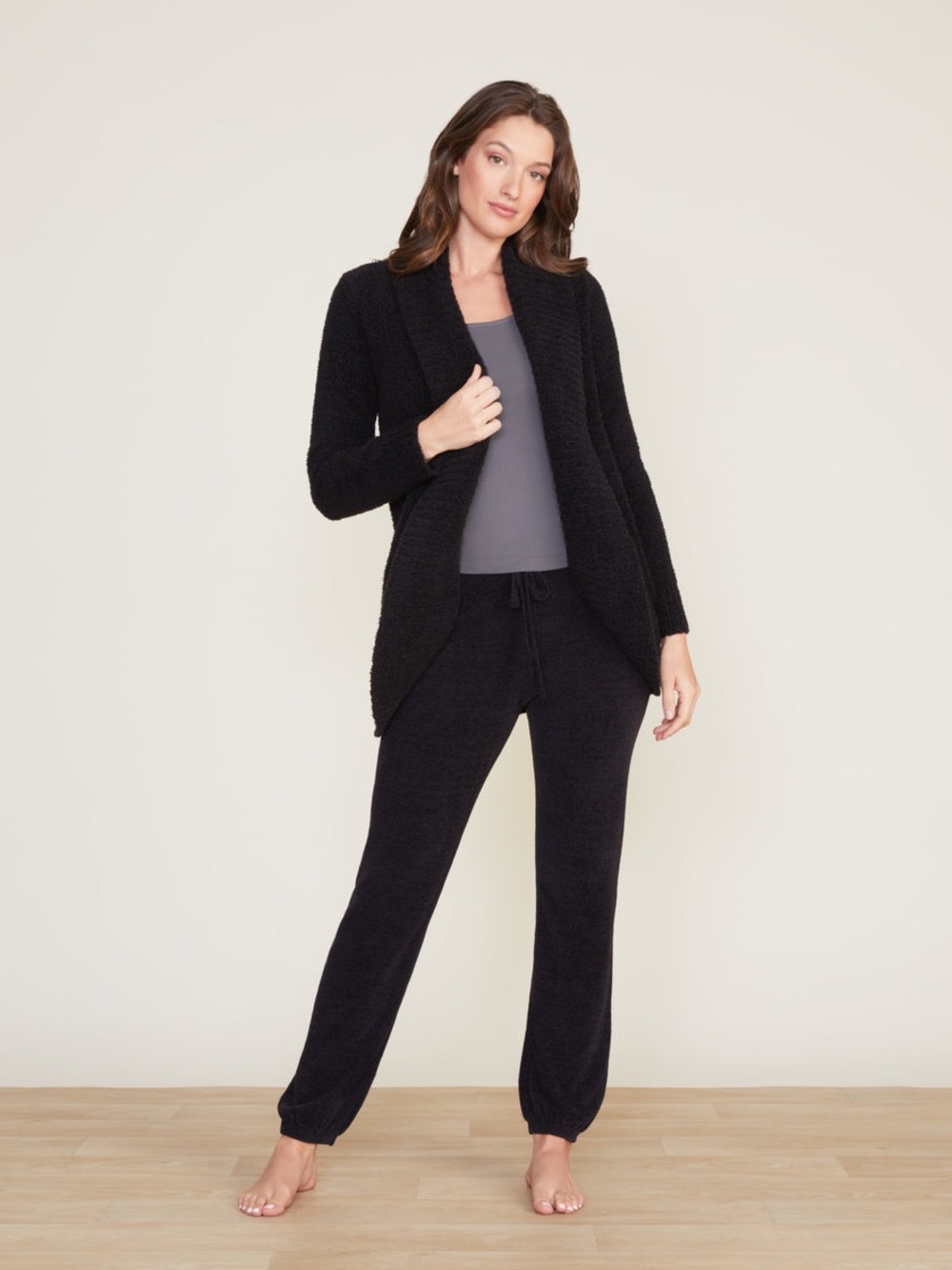 Barefoot Dreams Black Open-Front Shawl Collar Sweater